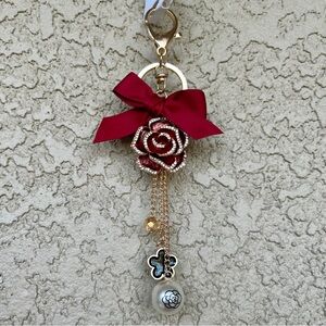 Luxury Burgundy Floral Keychain/Bag Charm